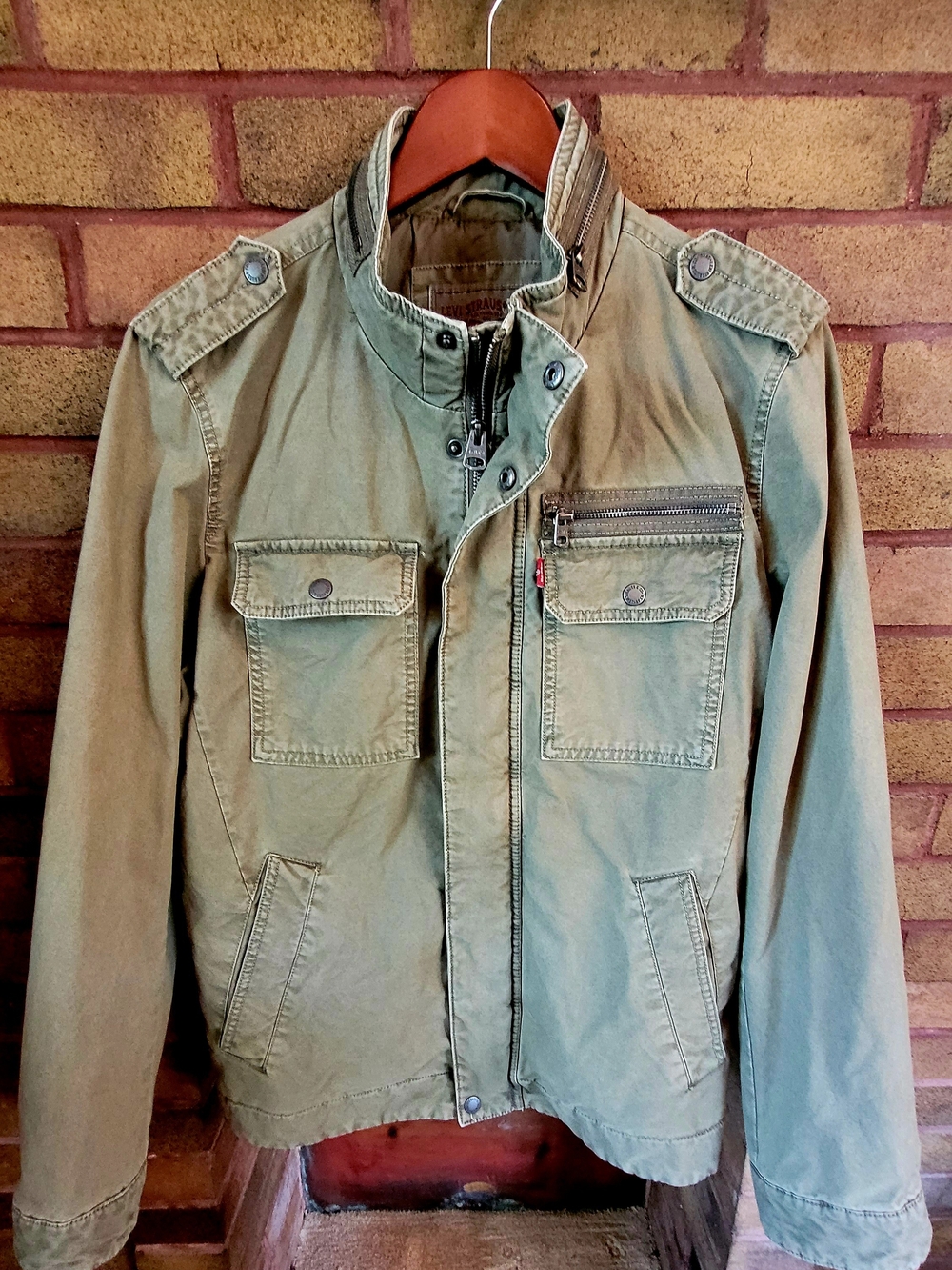 Levi's Olive Green Casual Washed Cotton Military Field Jacket Utility Workwear